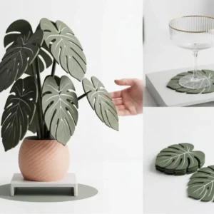 Monstera decorativa con 6 posavasos y maceta | Set completo
