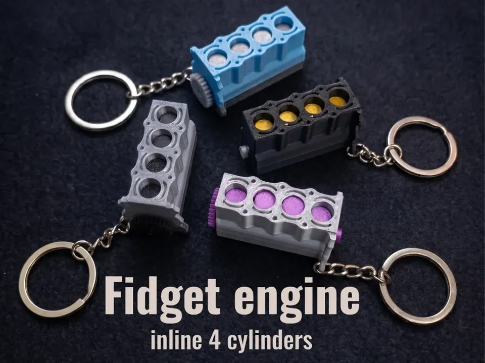 Mini motor de 4 cilindros antiestrés | Dije para llavero